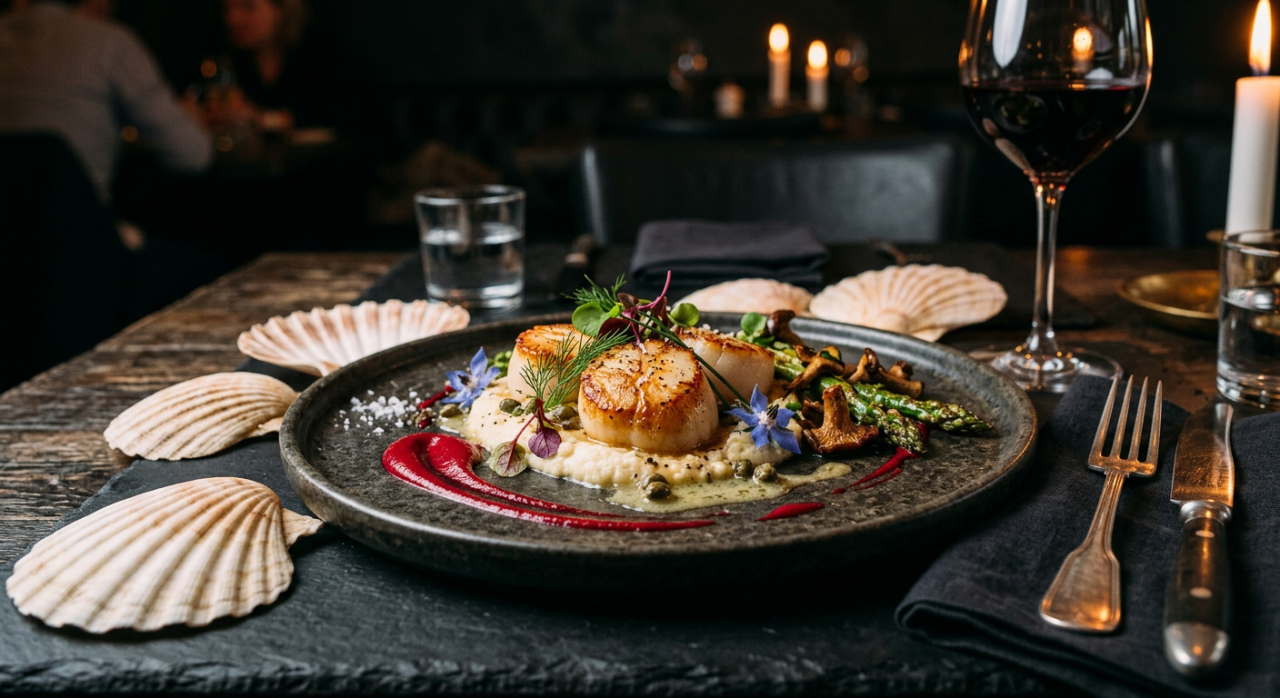 Gourmet Gericht mit Jakobsmuscheln