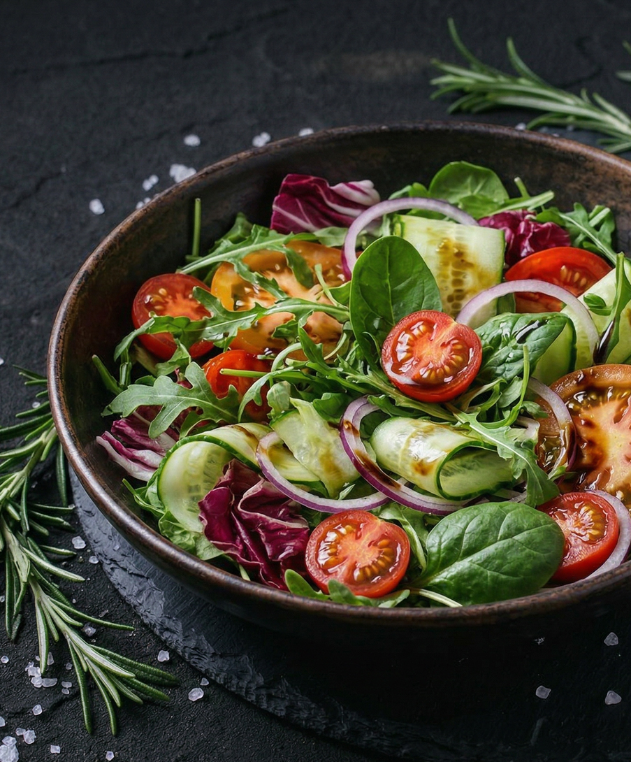 Salatschüssel mit frischen Tomaten und Zwiebeln
