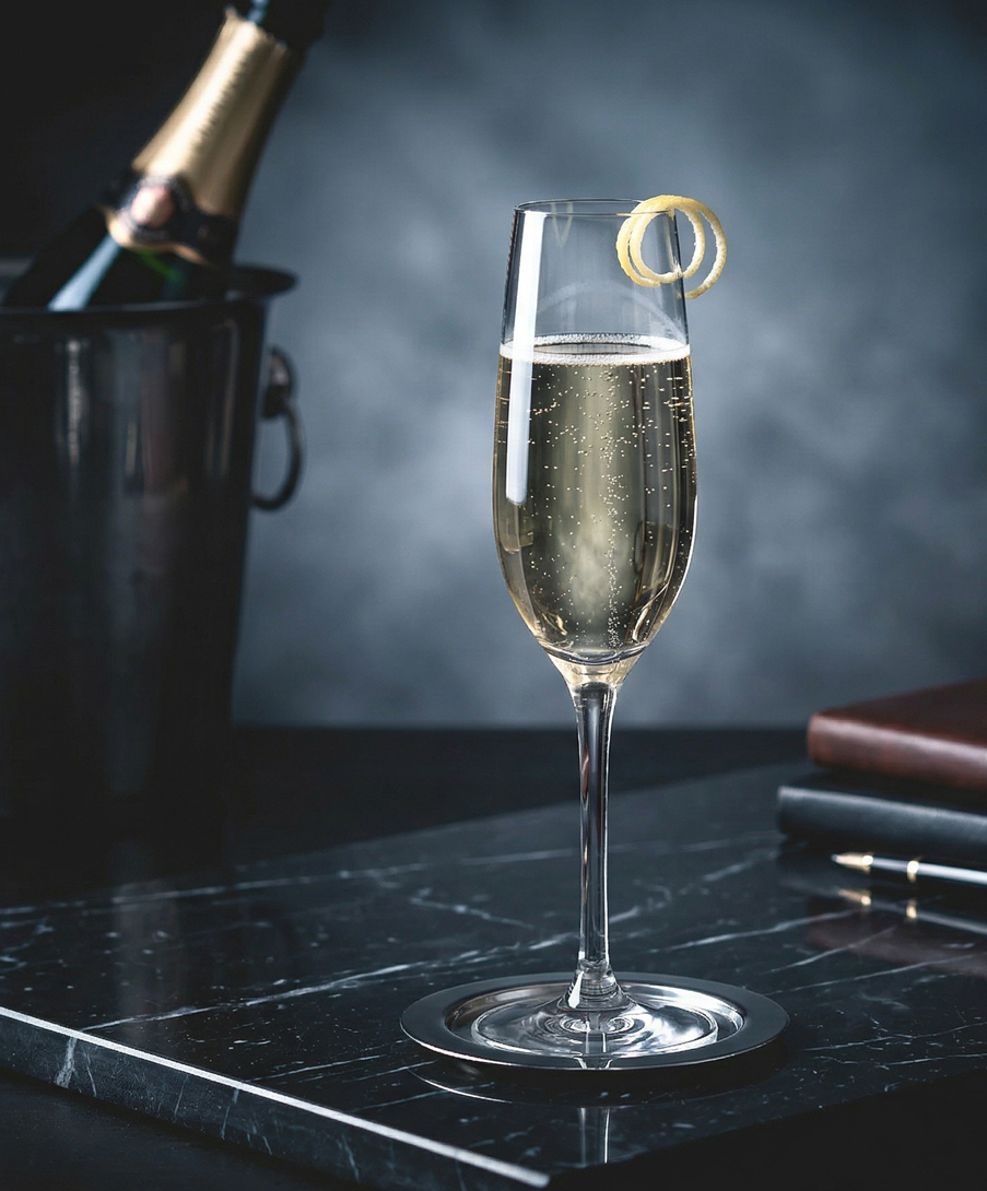 Champagner im Glaß auf Tisch