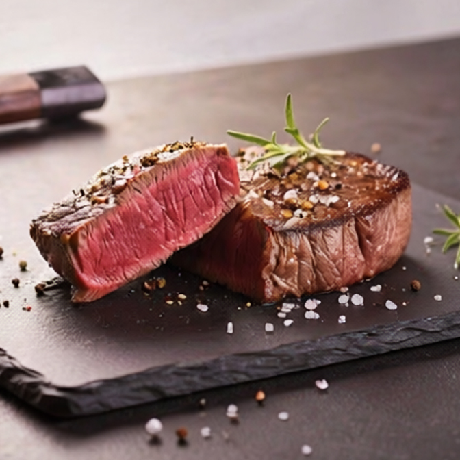 saftiges Maredo Steak auf Steinplatte serviert